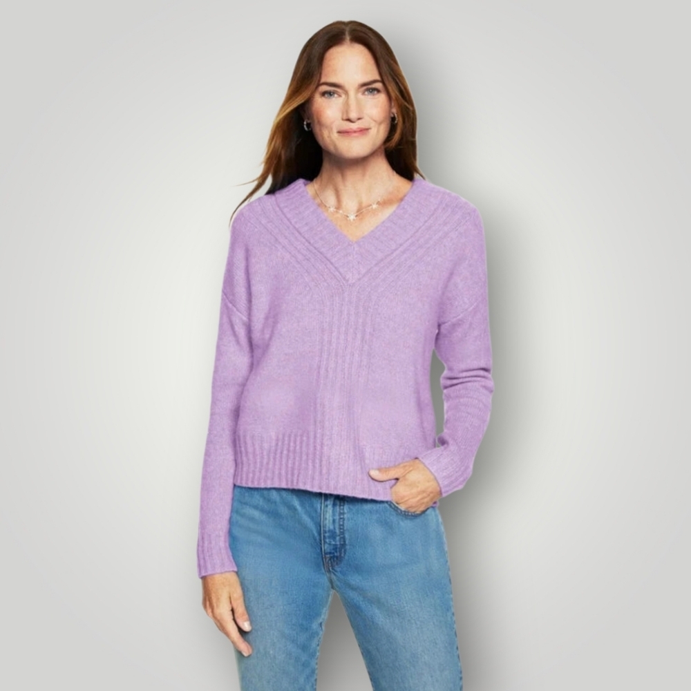 Talbots Lavender Purple V-Neck Ribbed Knit Sweater XL Cottagecore Preppy Grandma